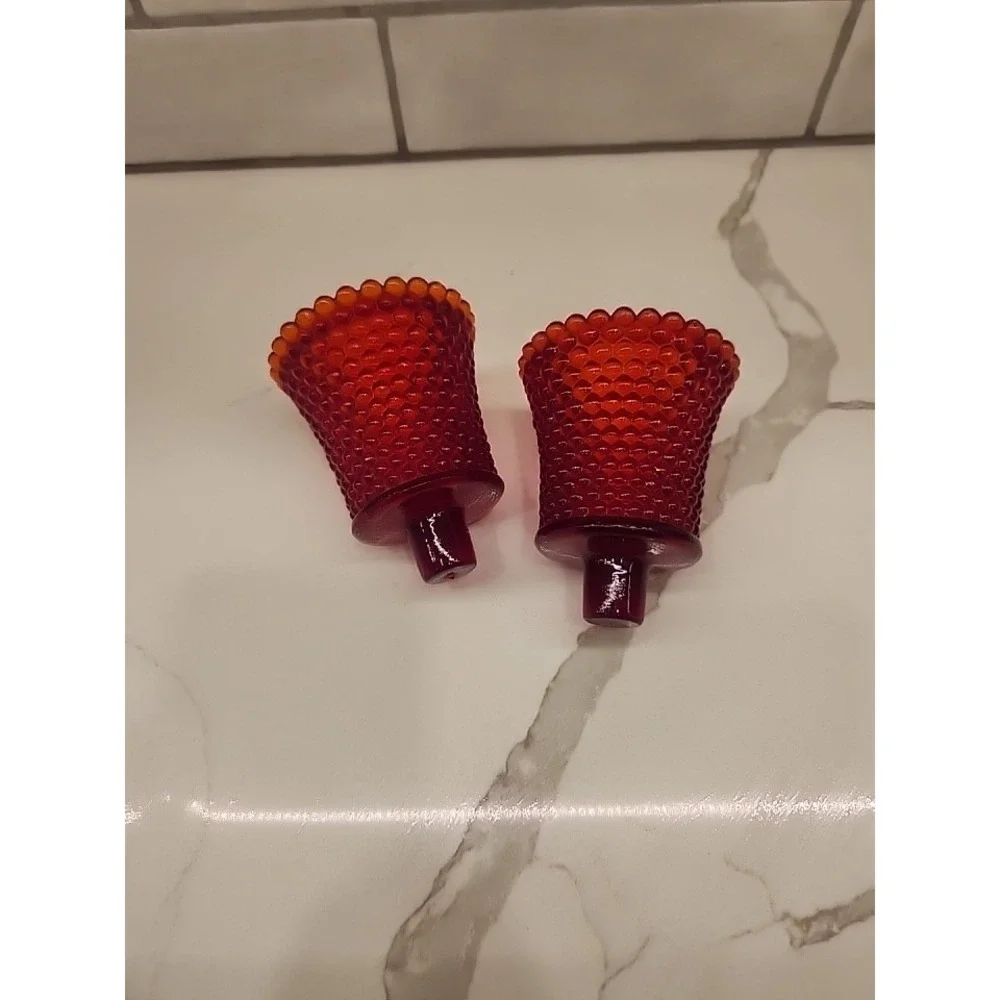 Vintage Amberina Red Orange Cadmium Hobnail Votive Candle Holders UV Glow MCM